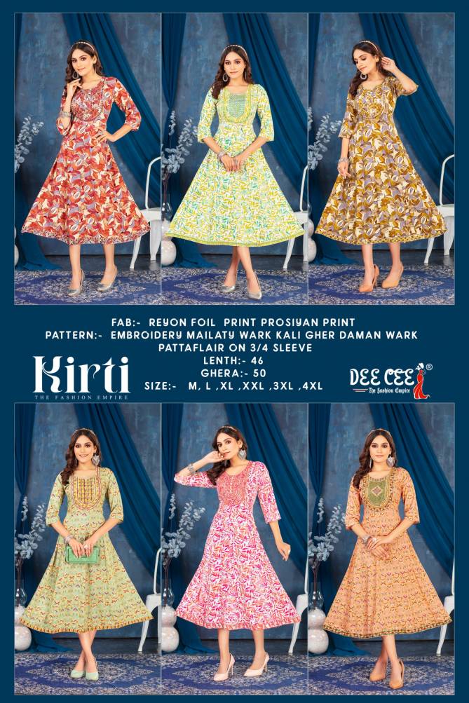 Kirti By Deecee Rayon Foil Printed Anarkali Kurtis Suppliers In India